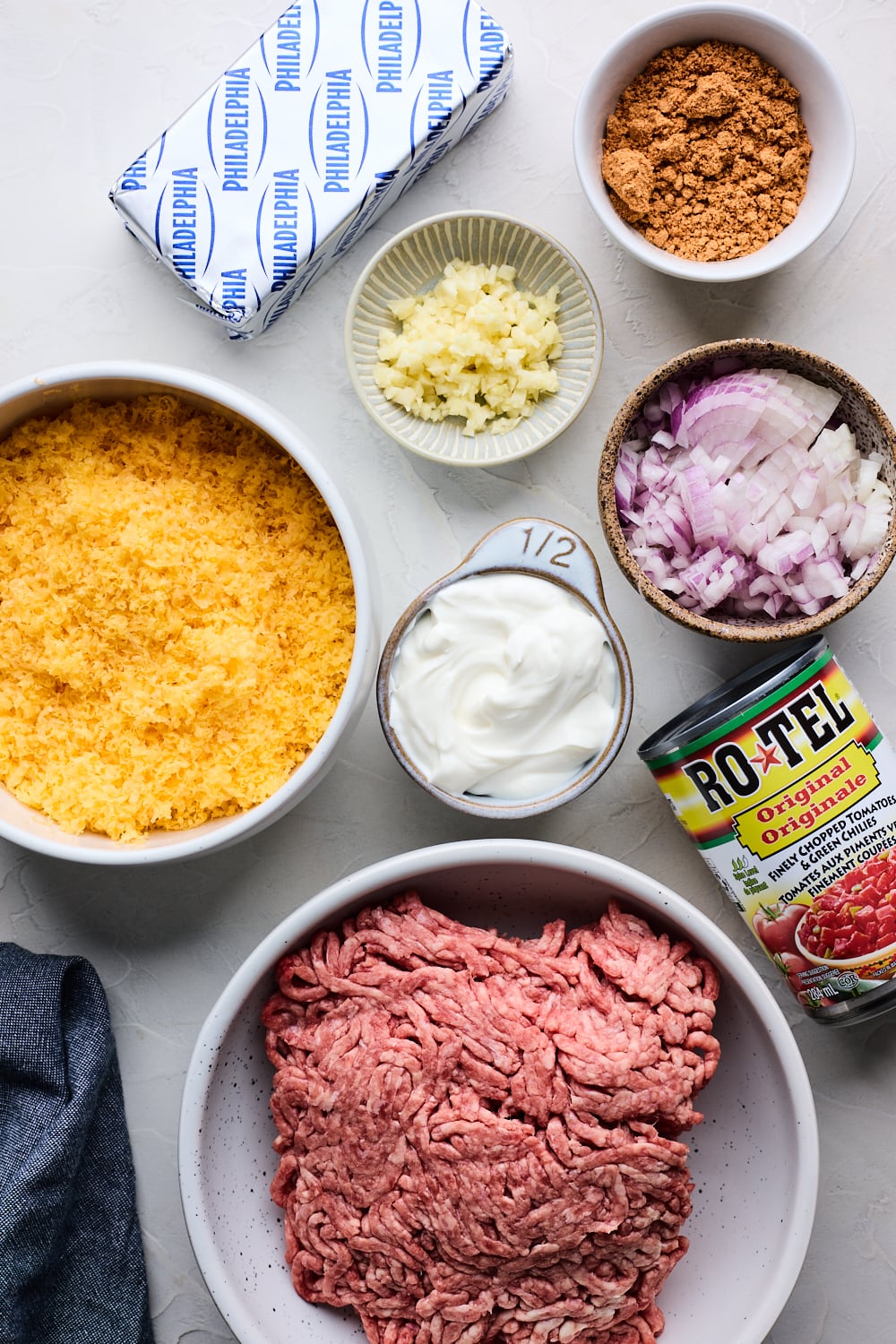 Easy Rotel Dip Ingredients Layed Out