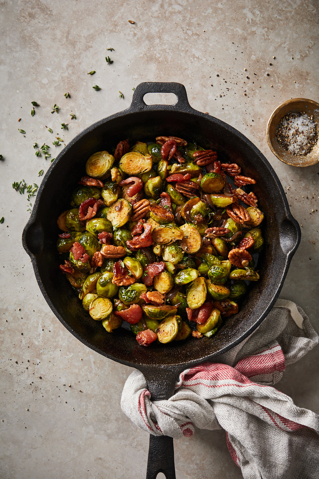 Roasted Brussel Sprouts With Candied Pecans and Bacon