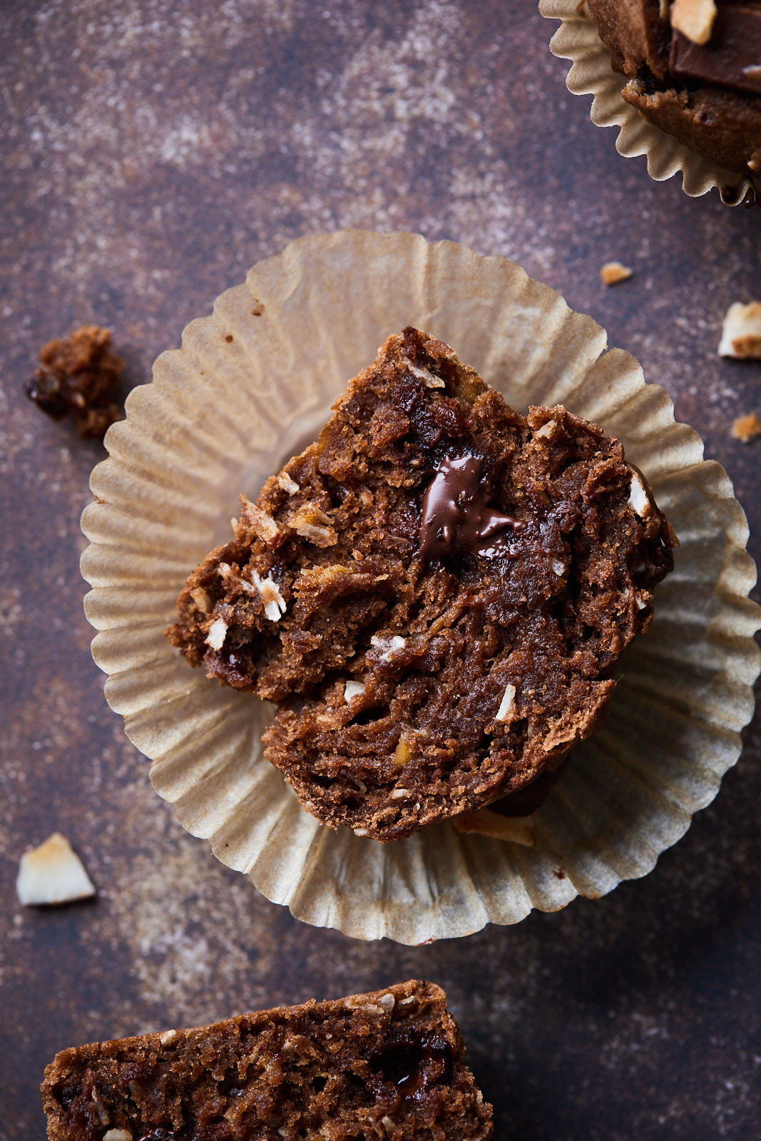 Dark Chocolate Coconut Banana Muffins