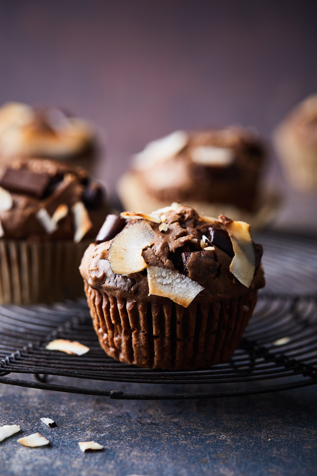 Dark Chocolate Coconut Banana Muffins