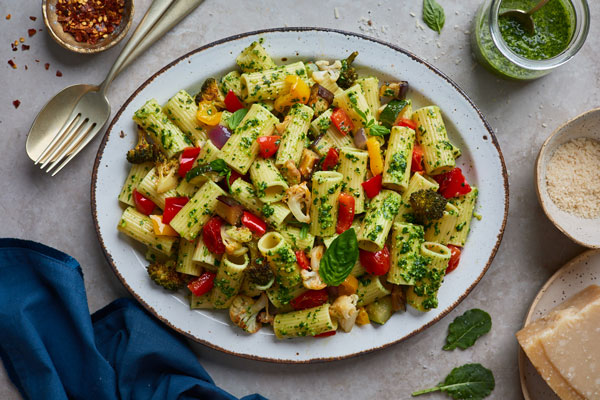 Garlic Roasted Vegetable Pesto Pasta