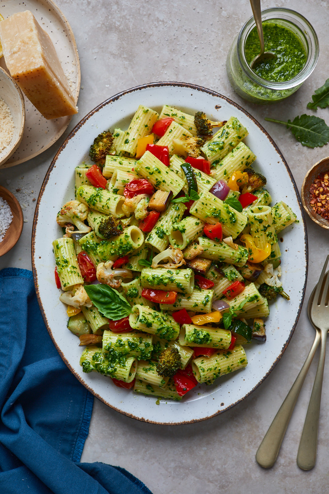 Garlic Roasted Vegetable Pesto Pasta