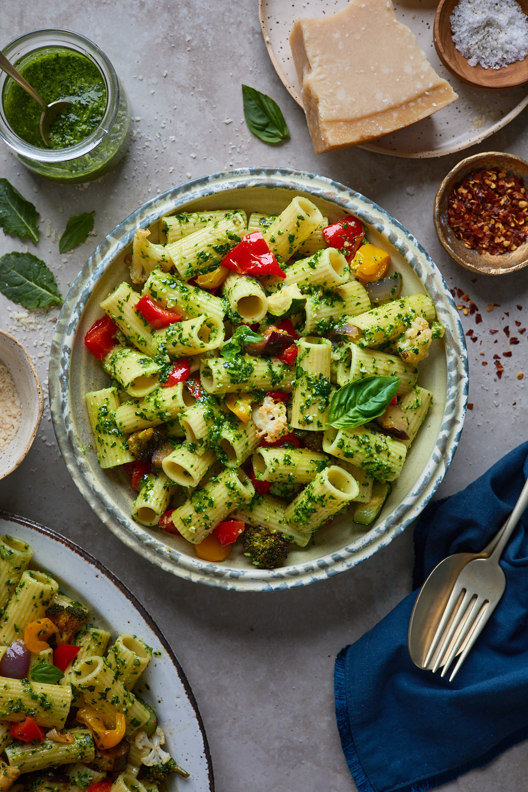 Garlic Roasted Vegetable Pesto Pasta