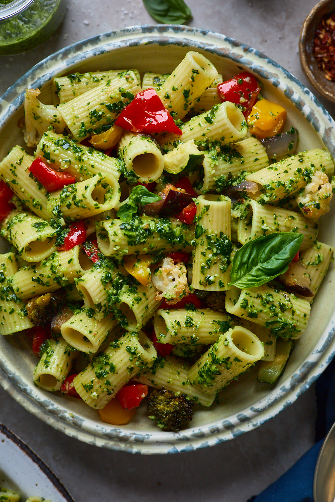 Garlic Roasted Vegetable Pesto Pasta