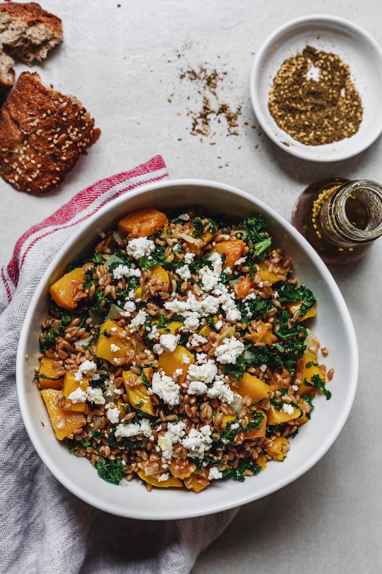 Roasted Butternut Squash Kale Farro Salad