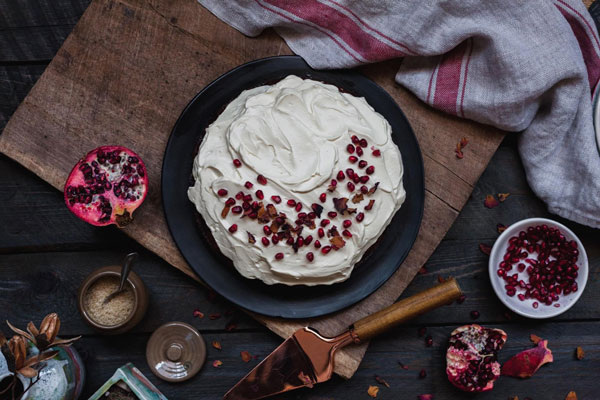 Pomegranate Cake With A Orange Blossom Whip Cream Frosting