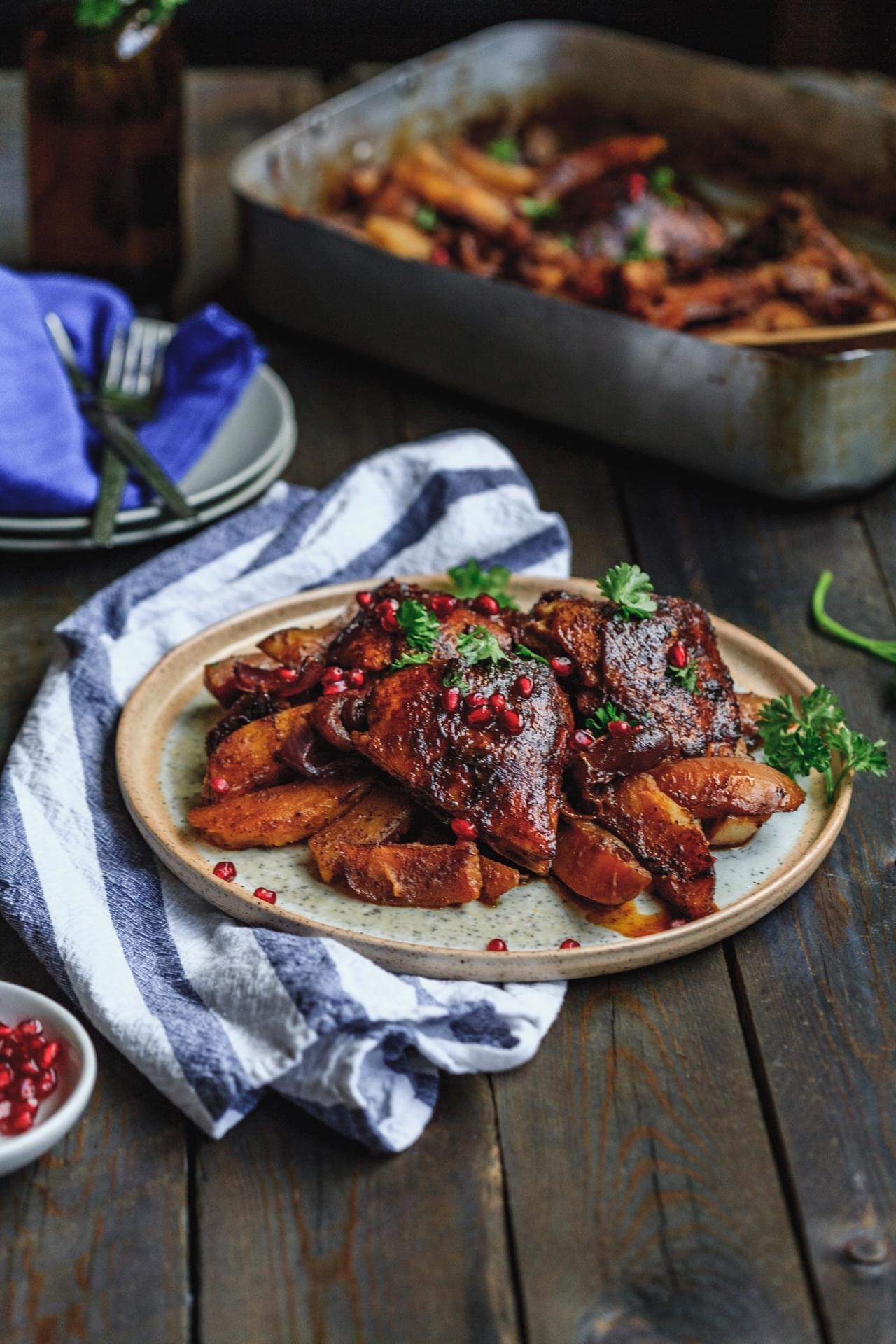 One Pan Pomegranate Molasses Chicken And Potatoes