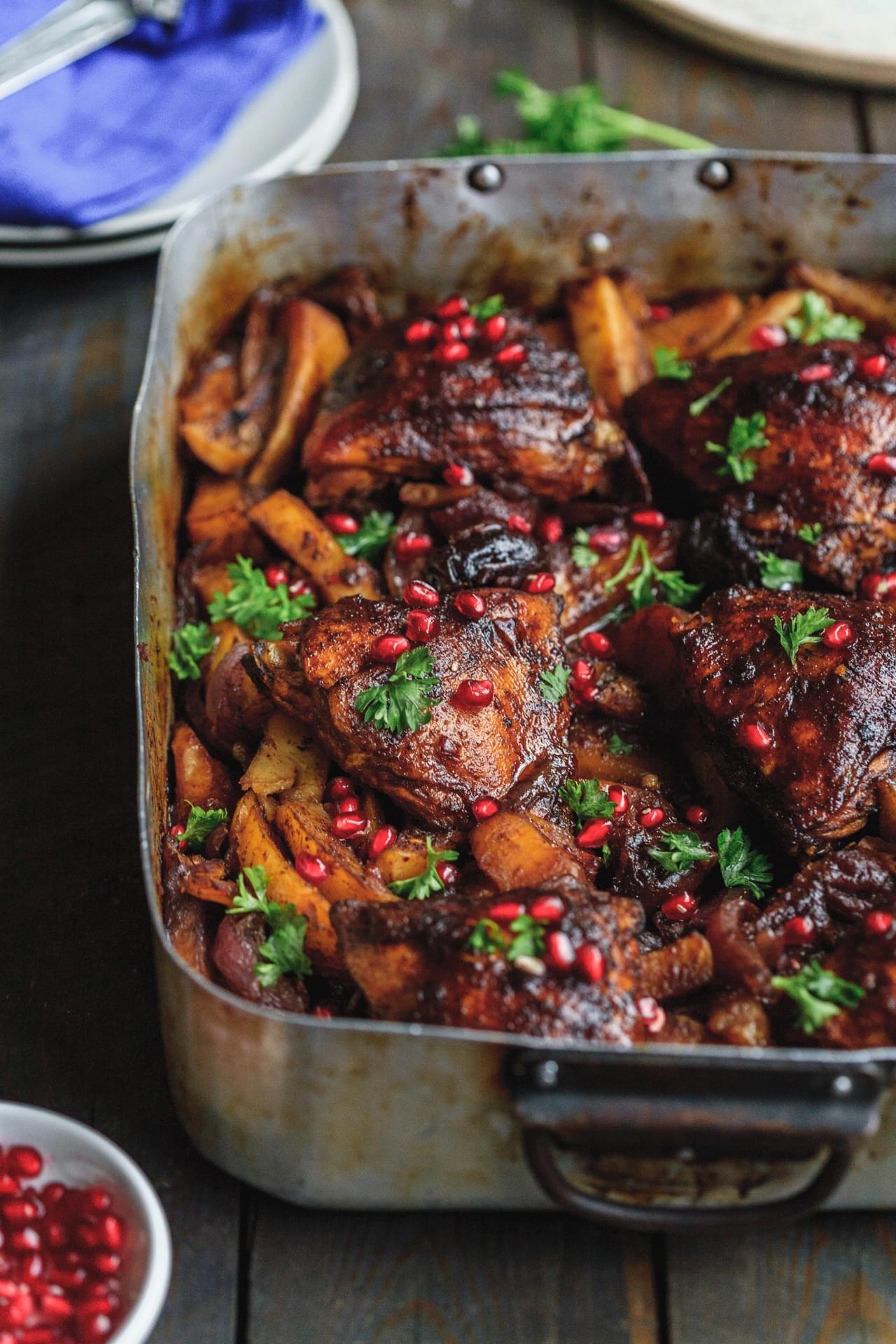 One Pan Pomegranate Molasses Chicken And Potatoes