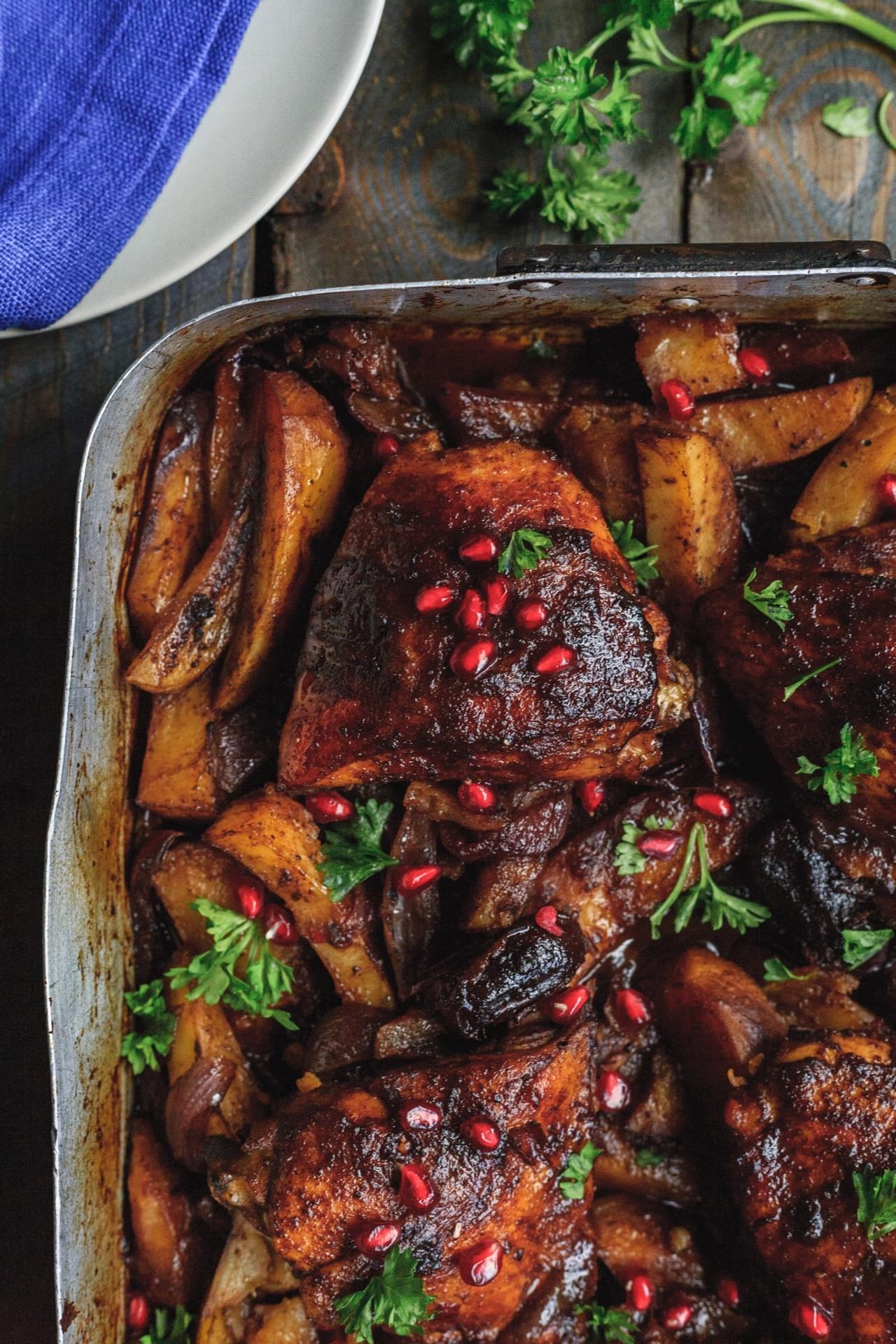 One Pan Pomegranate Molasses Chicken And Potatoes