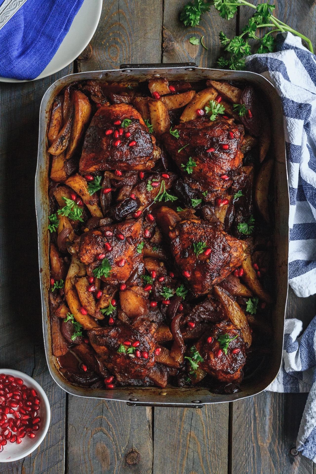 One Pan Pomegranate Molasses Chicken And Potatoes