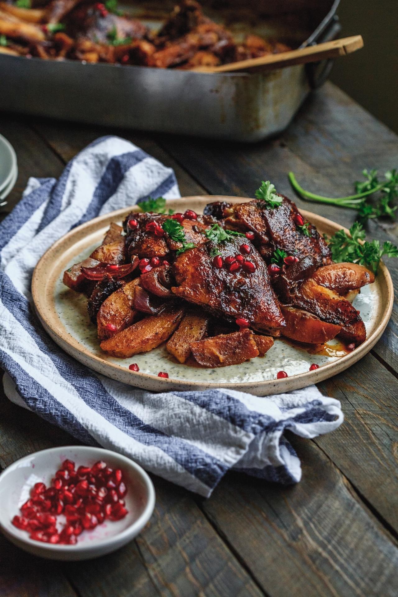 One Pan Pomegranate Molasses Chicken And Potatoes