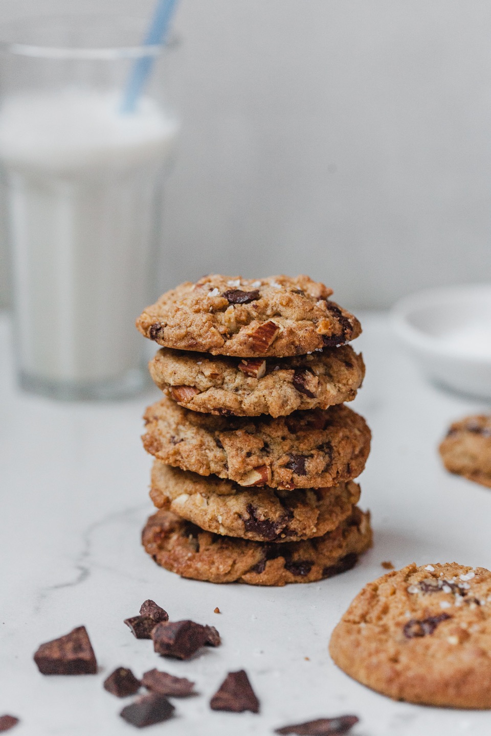 Salted Olive Oil Chocolate Chunk Cookies With Almonds