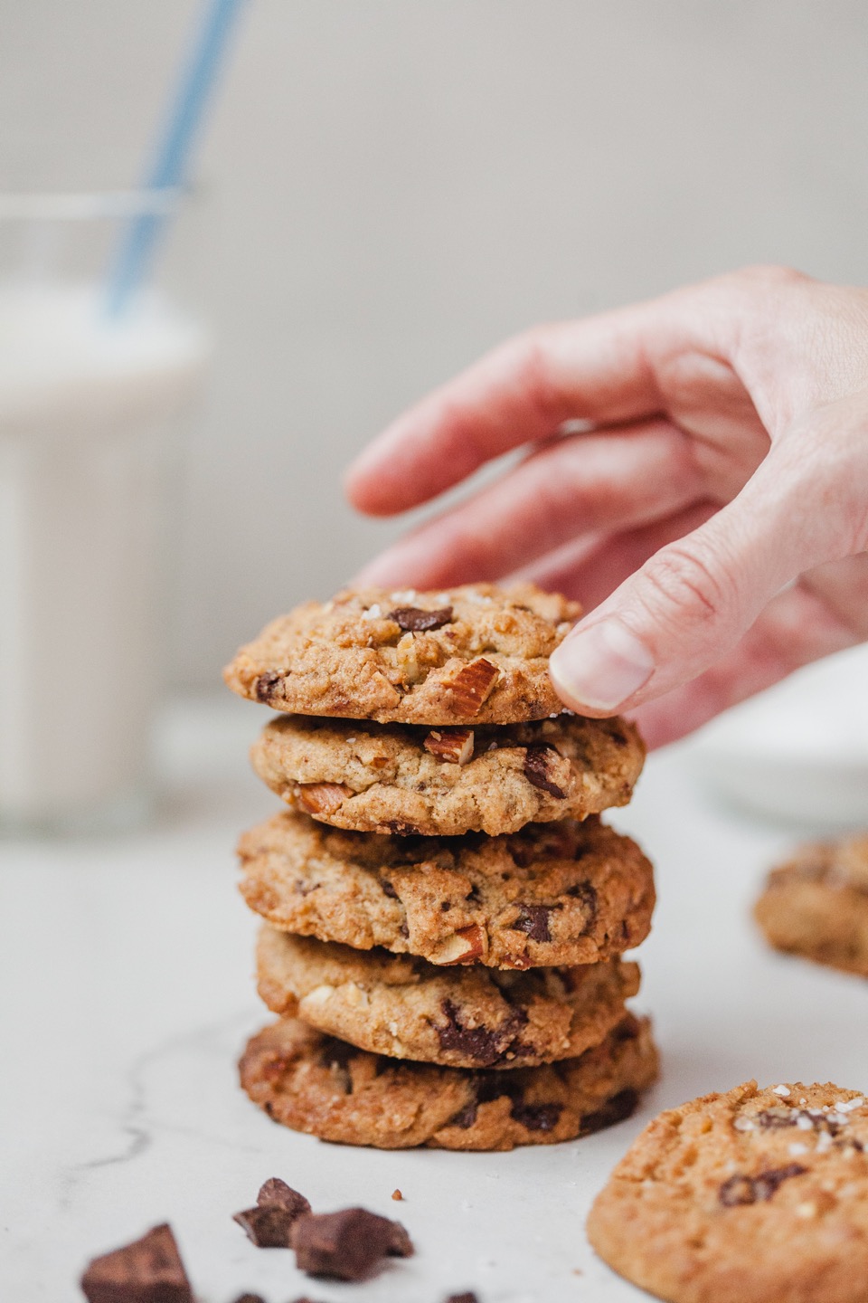 Salted Olive Oil Chocolate Chunk Cookies With Almonds