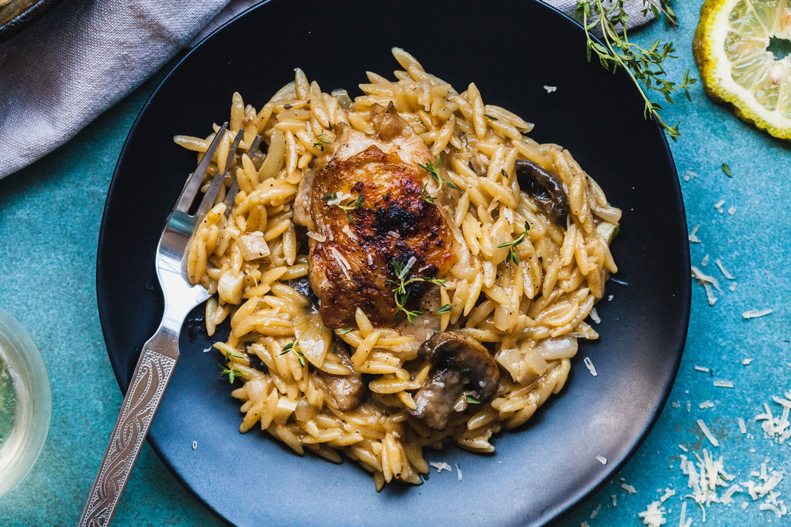 Creamy One Pan Lemon Garlic Chicken And Orzo Risotto