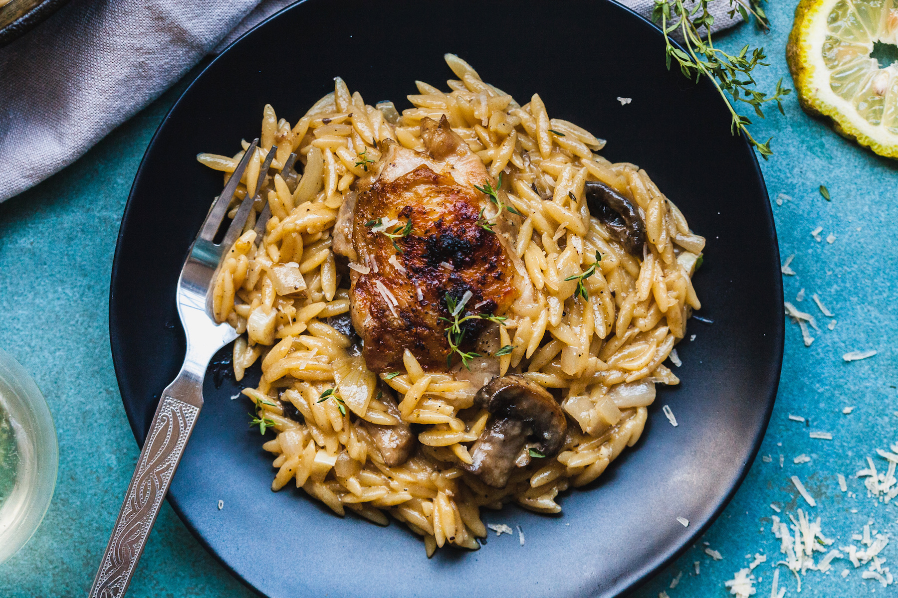 Creamy One Pan Lemon Garlic Chicken And Orzo Risotto