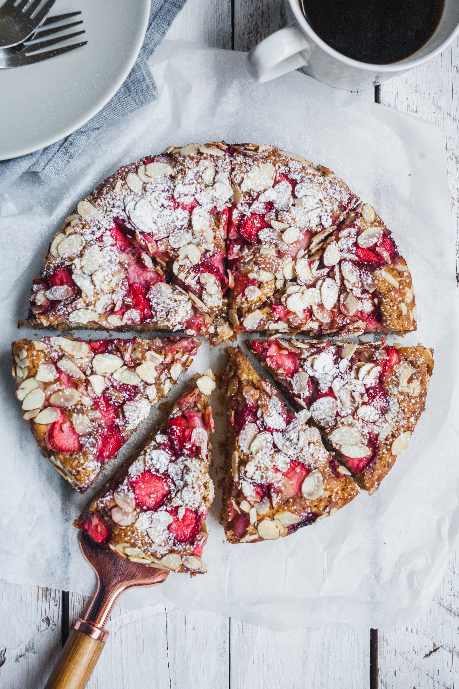 Strawberry Almond Tea Cake Sliced