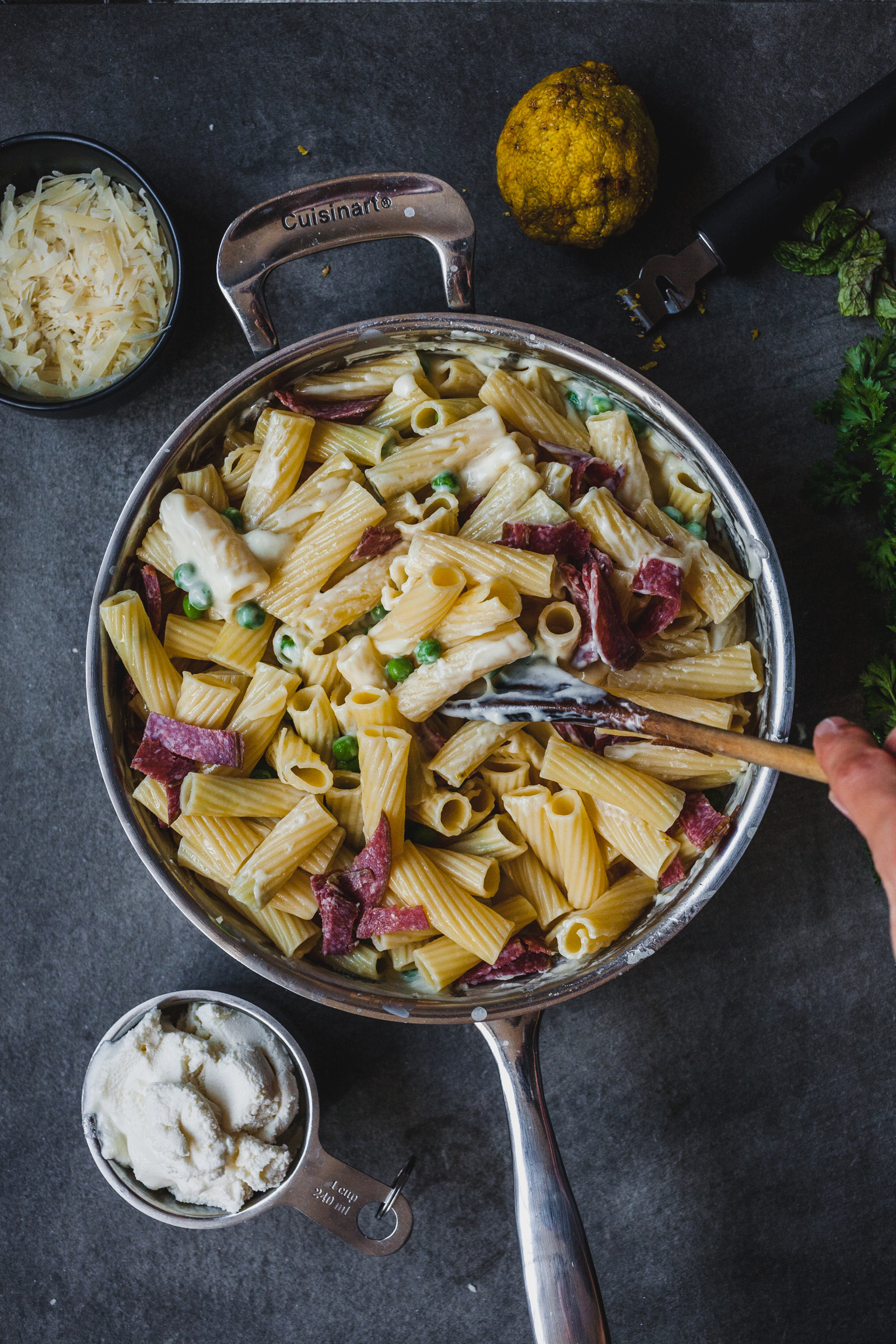 Rigatoni and Cheese With Peas and Mint