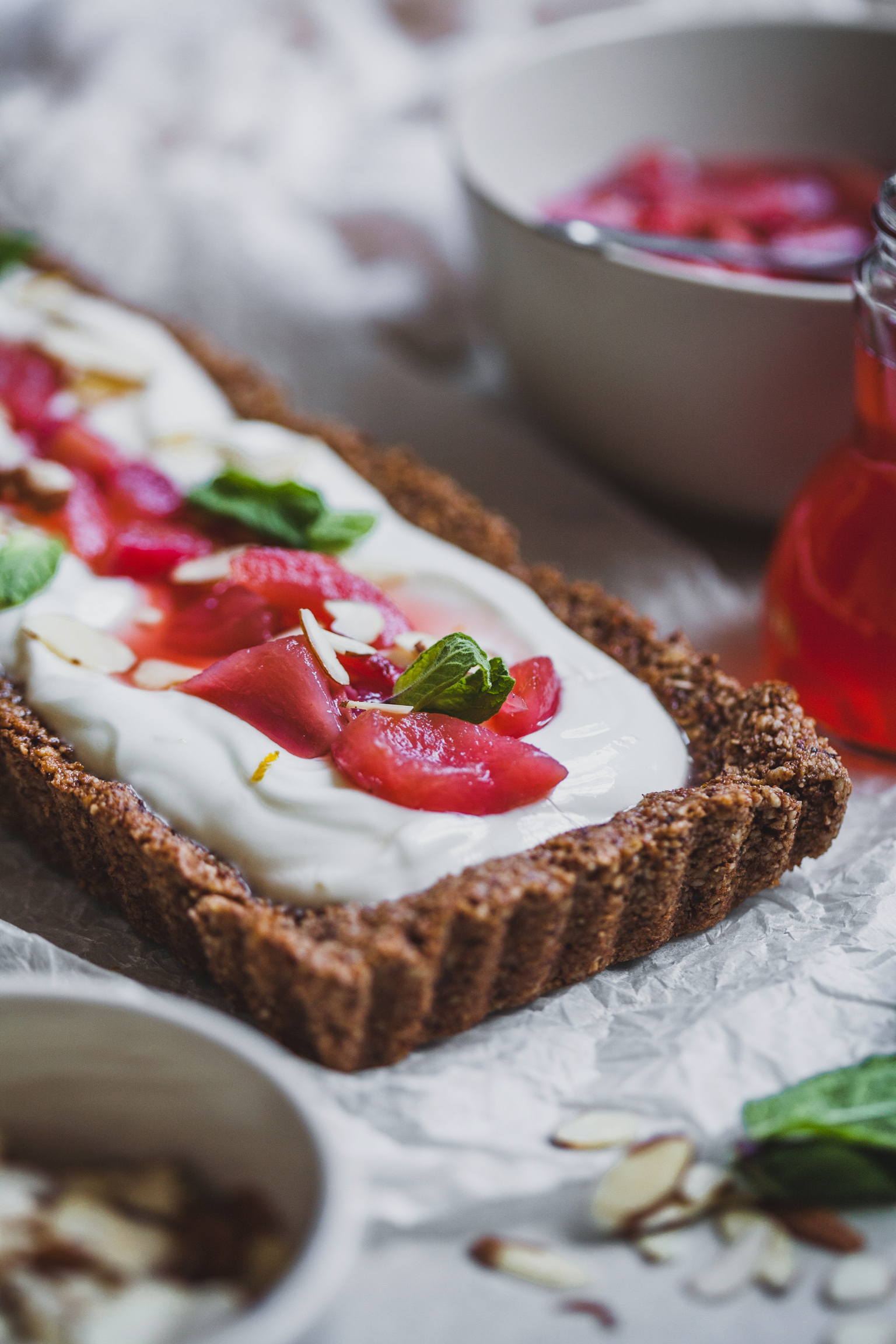 Greek Yoghurt Tart With a Poached Fruit Topping