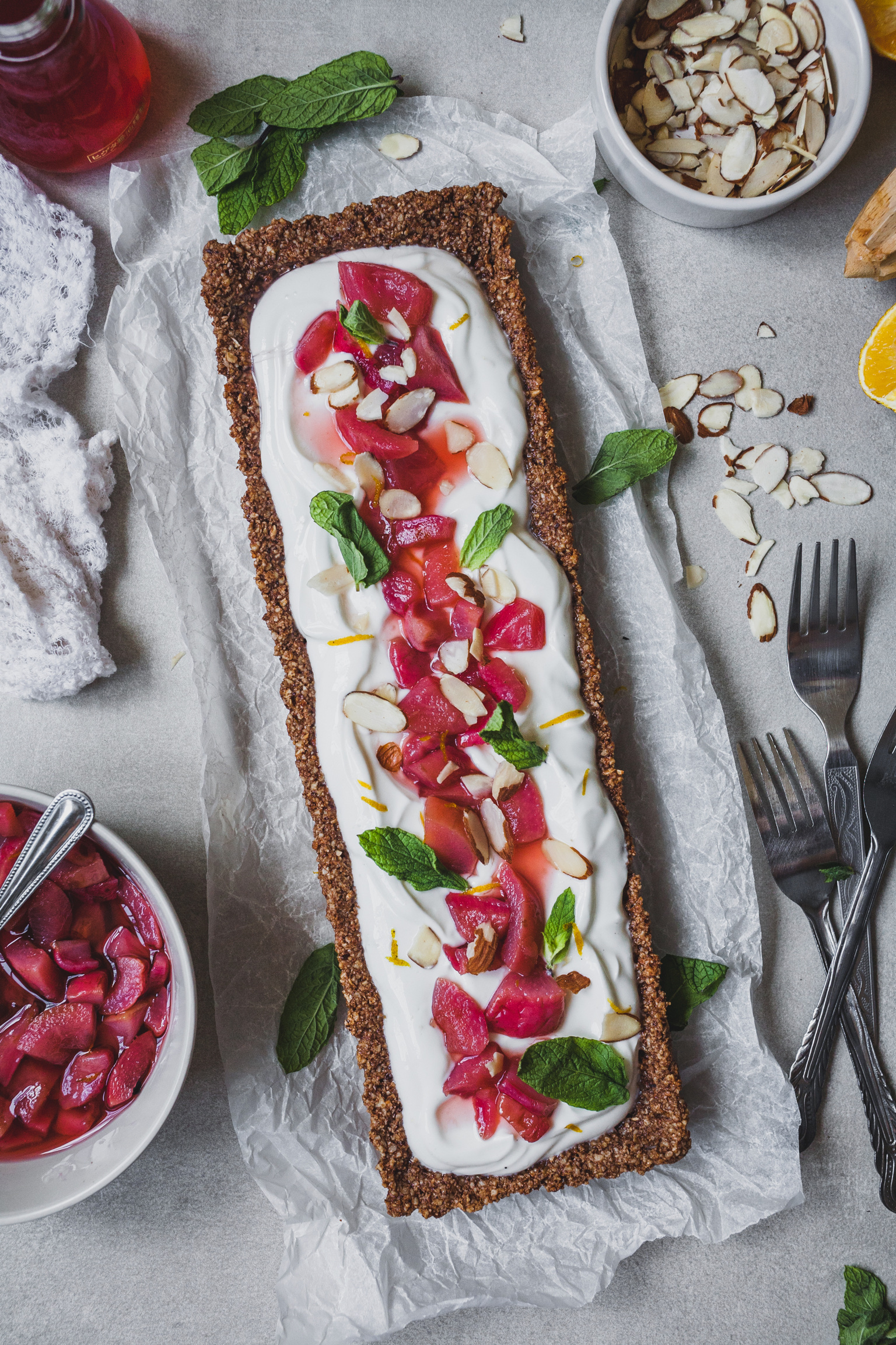 Greek Yoghurt Tart With a Poached Fruit Topping