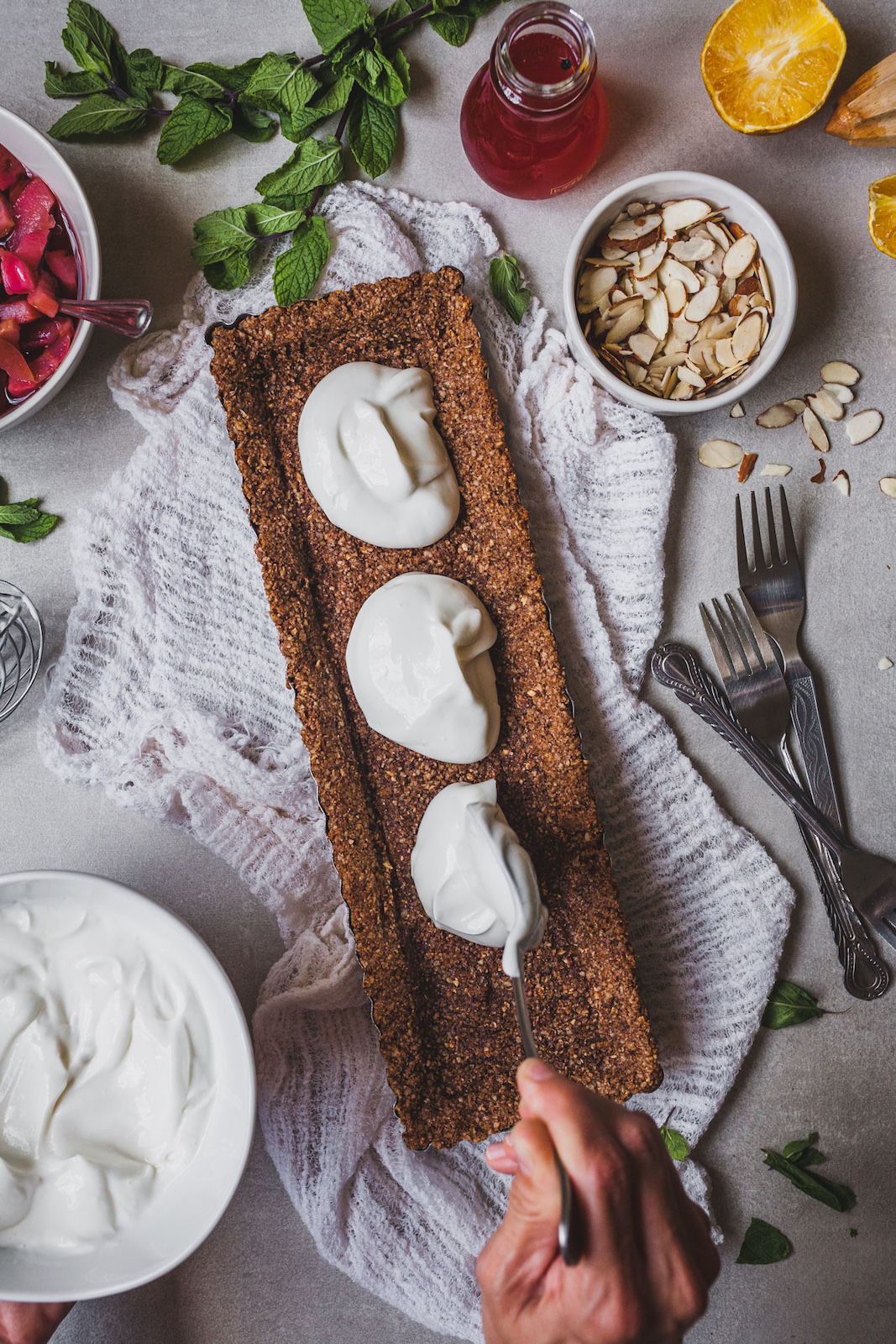 Greek Yoghurt Tart With a Poached Fruit Topping