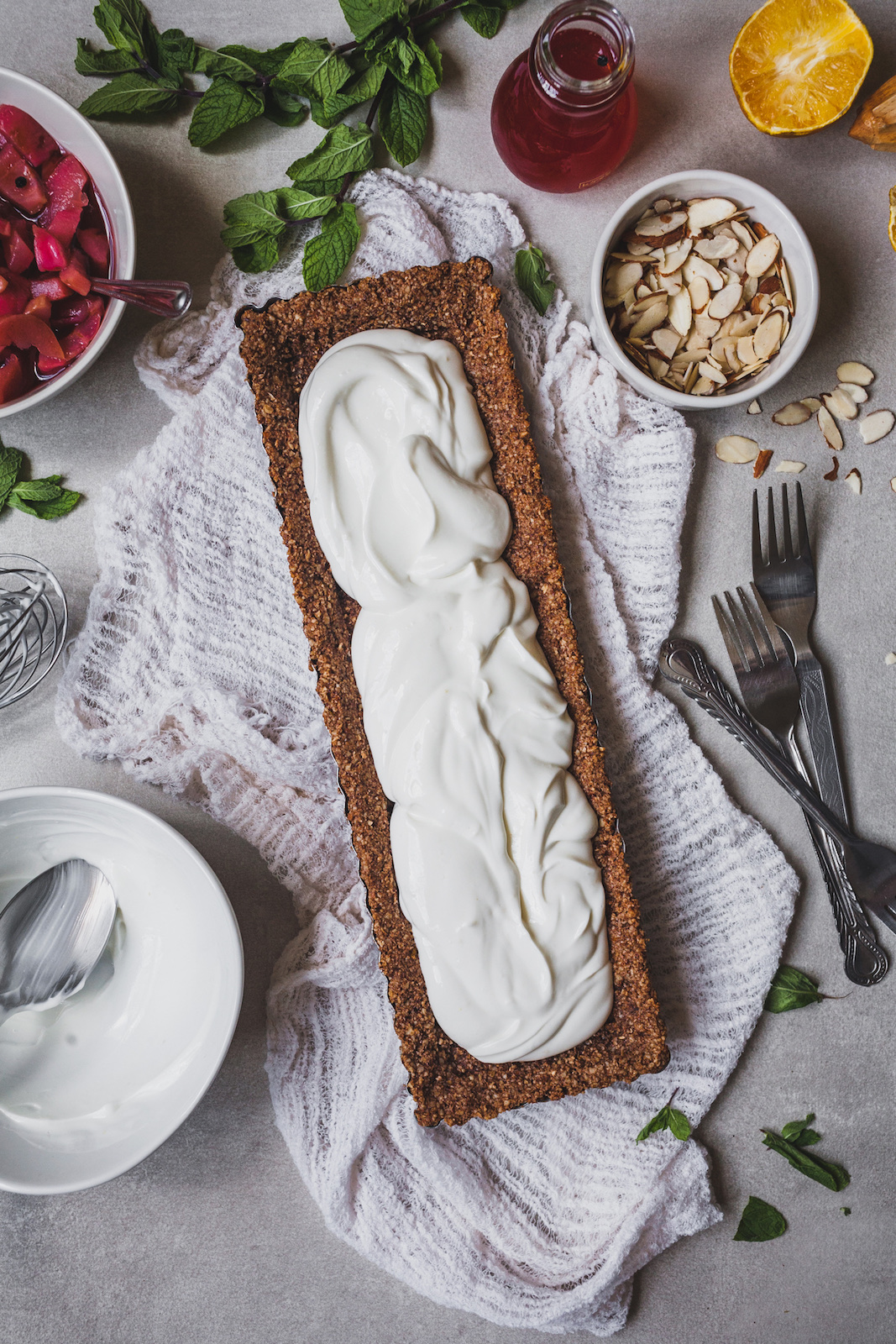 Greek Yoghurt Tart With a Poached Fruit Topping