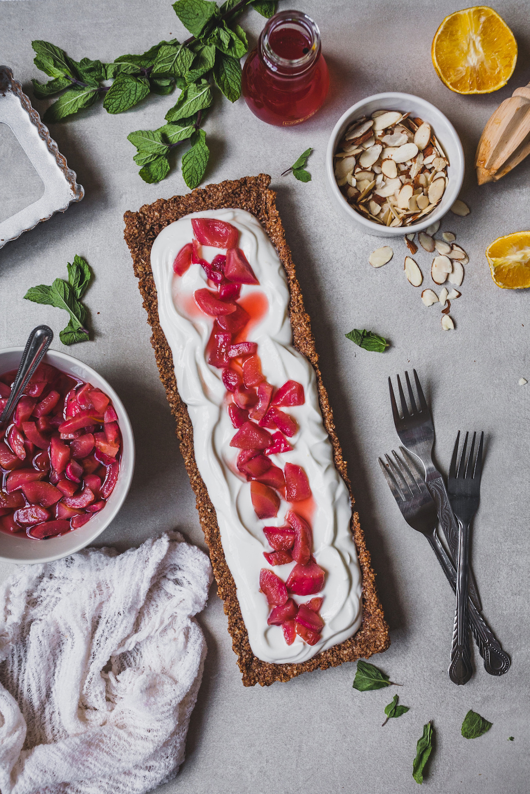 Greek Yoghurt Tart With a Poached Fruit Topping