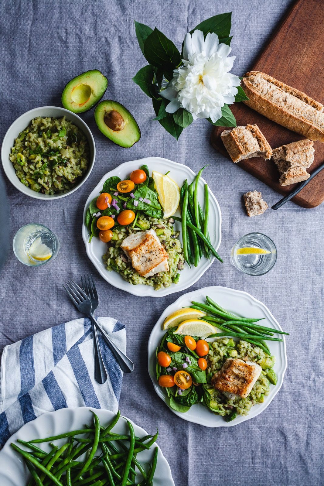 Lemon Pan-Seared Halibut With Avocado Risotto