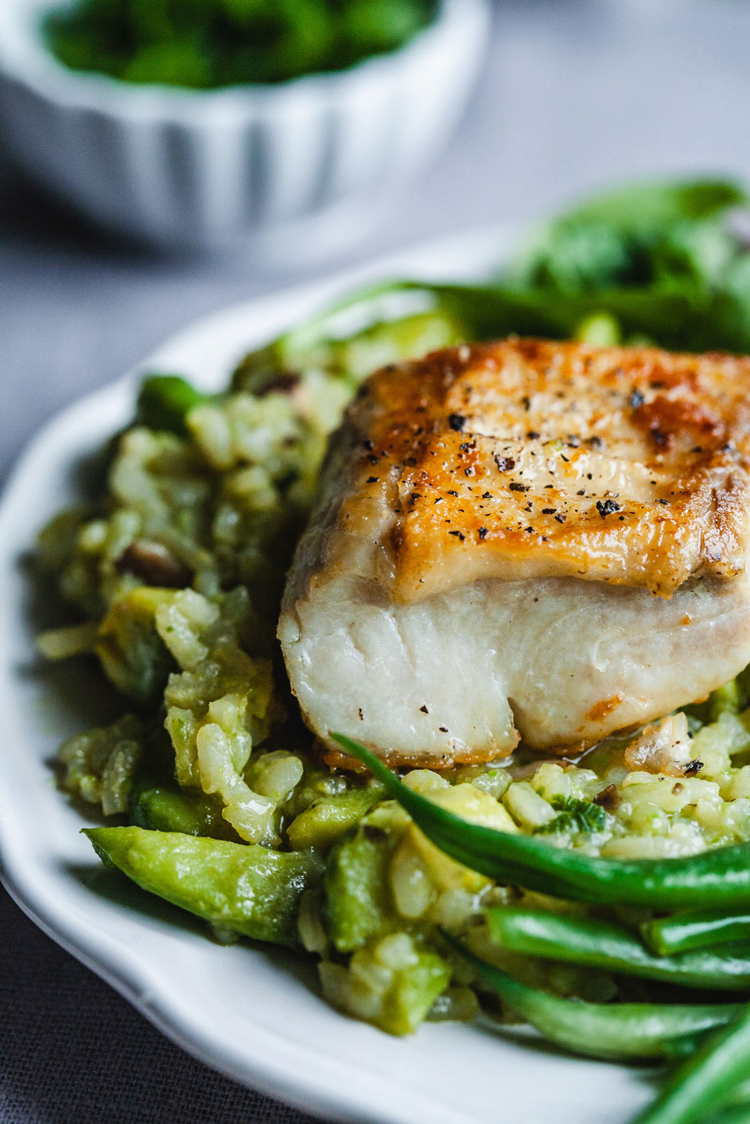 Lemon Pan-Seared Halibut With Avocado Risotto