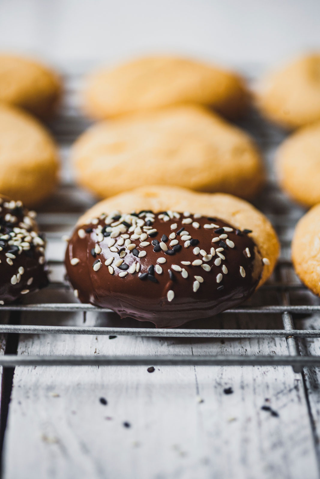 Chocolate Dipped Tahini Shortbread Cookies