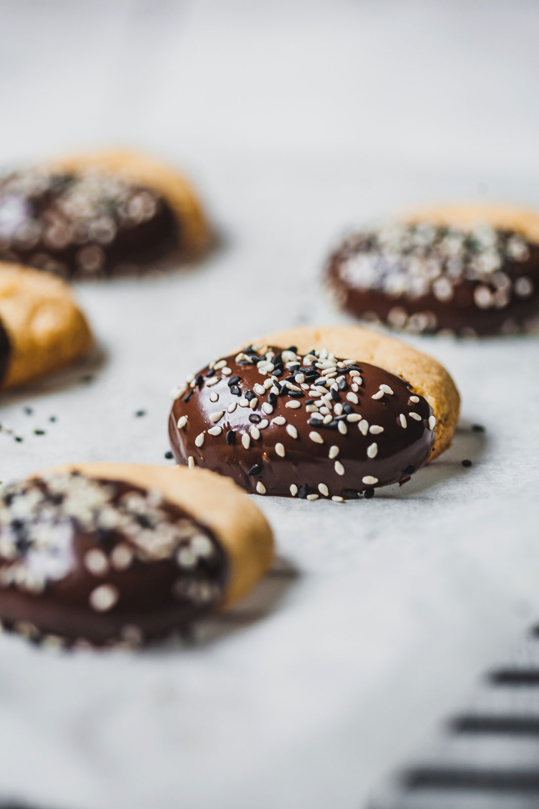 Chocolate Dipped Tahini Shortbread Cookies