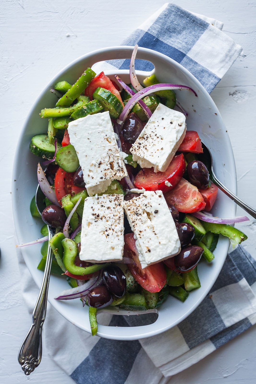 Classic Greek Village Salad Topped With Large Pieces of Feta