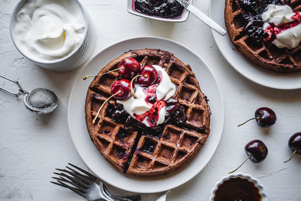 Dark Chocolate Waffles With Cherry Balsamic Compote