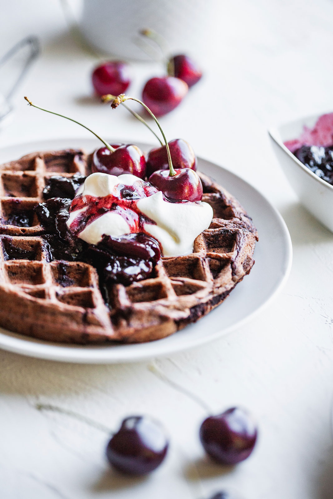 Dark Chocolate Waffles With Cherry Balsamic Compote