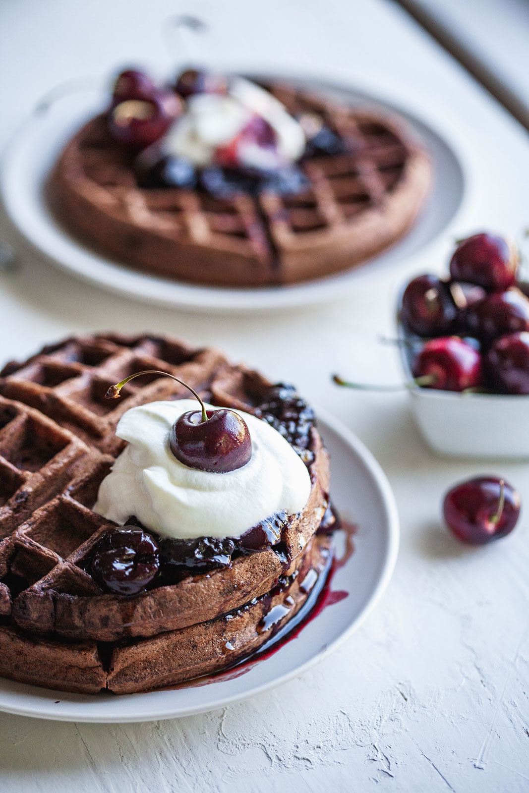 Dark Chocolate Waffles With Cherry Balsamic Compote