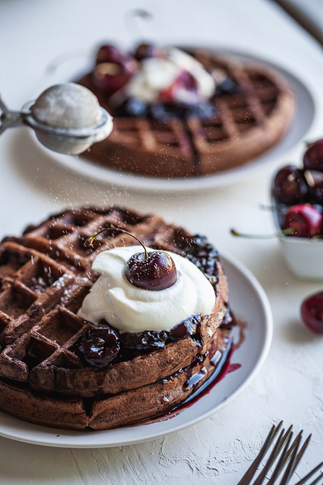 Dark Chocolate Waffles With Cherry Balsamic Compote