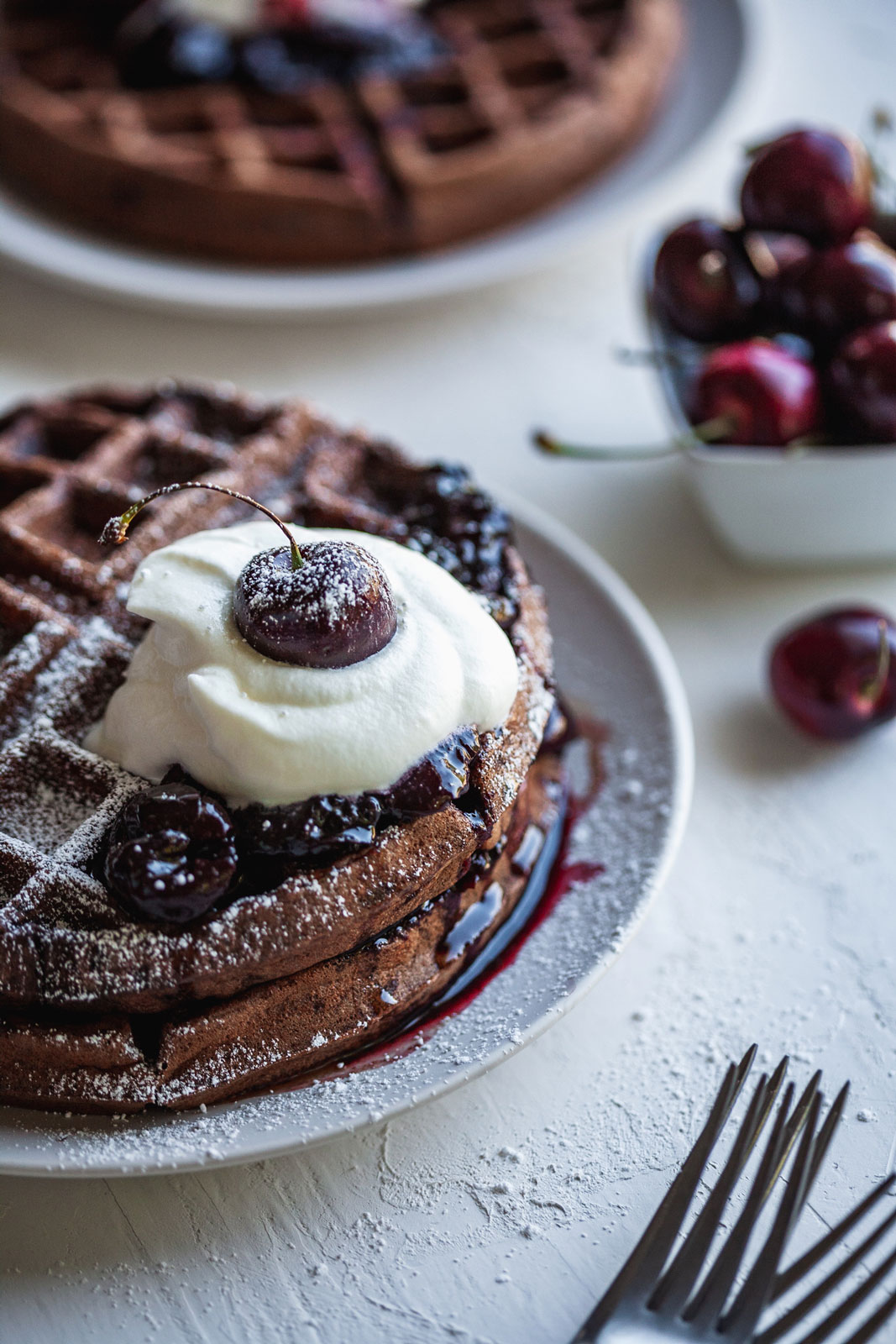 Dark Chocolate Waffles With Cherry Balsamic Compote