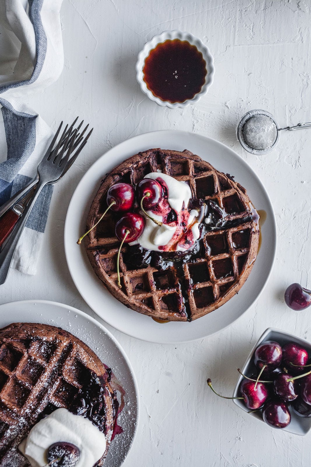 Dark Chocolate Waffles With Cherry Balsamic Compote