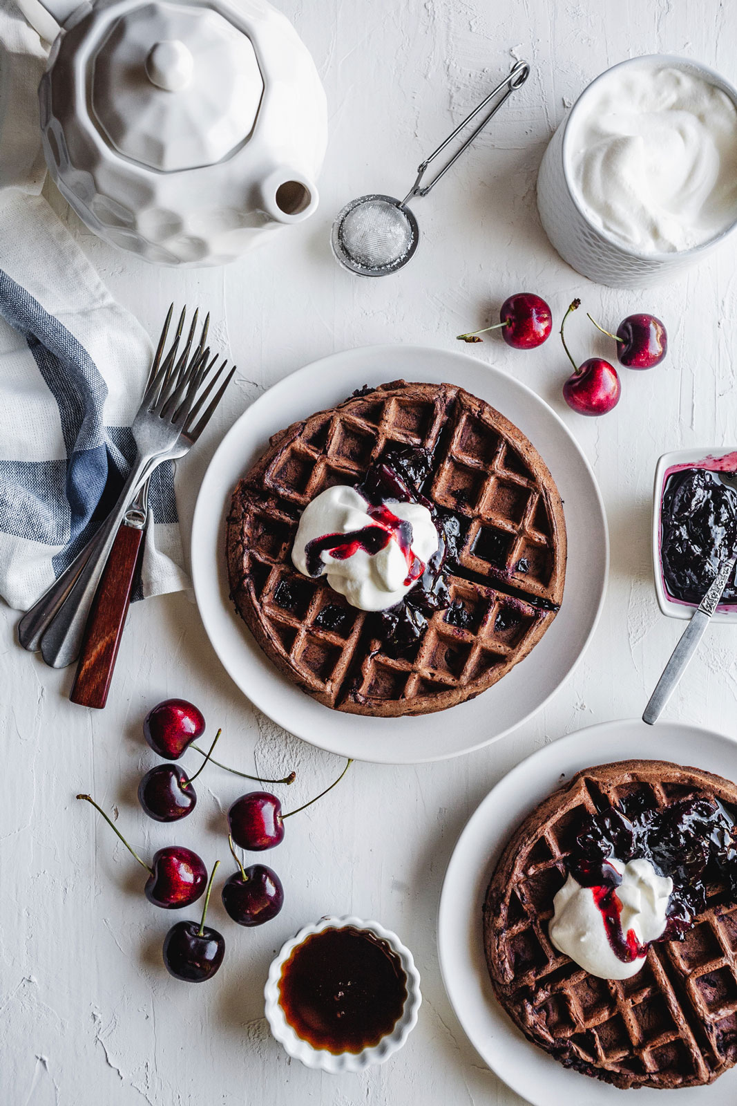 Dark Chocolate Waffles With Cherry Balsamic Compote