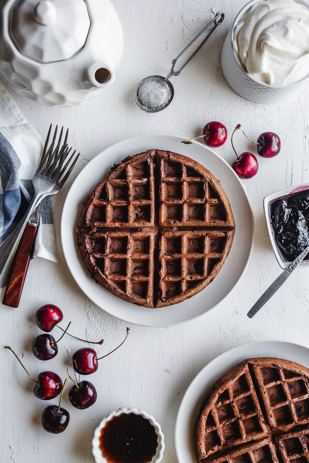 Dark Chocolate Waffles With Cherry Balsamic Compote