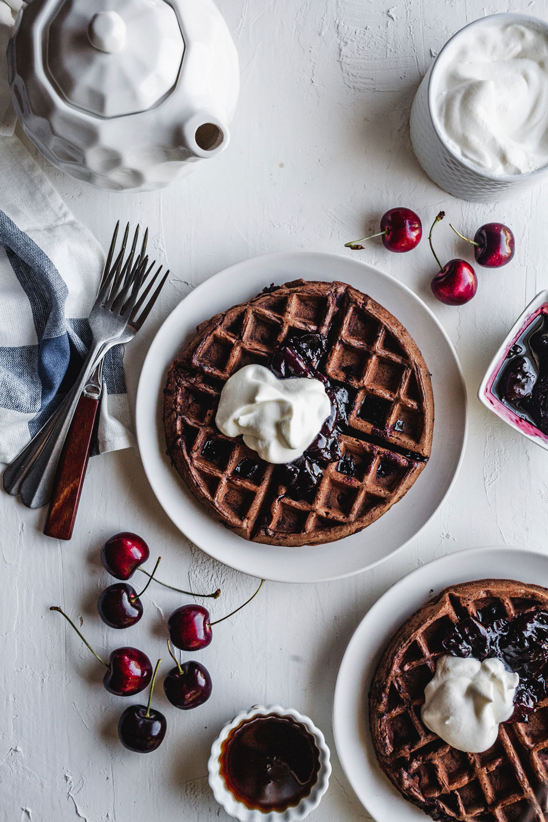 Dark Chocolate Waffles With Cherry Balsamic Compote