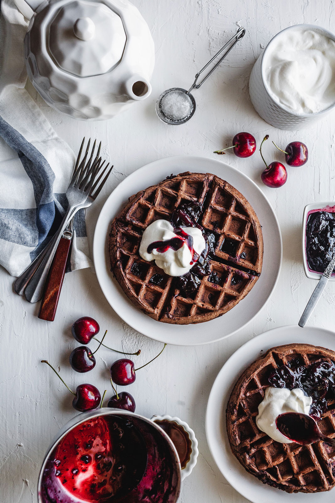 Dark Chocolate Waffles With Cherry Balsamic Compote