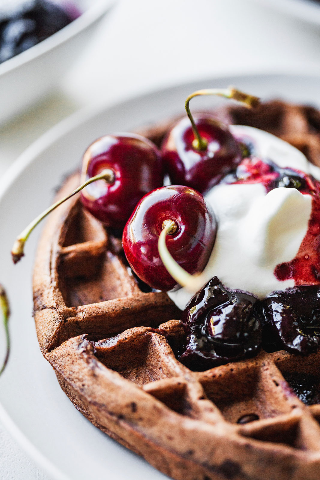 Dark Chocolate Waffles With Cherry Balsamic Compote