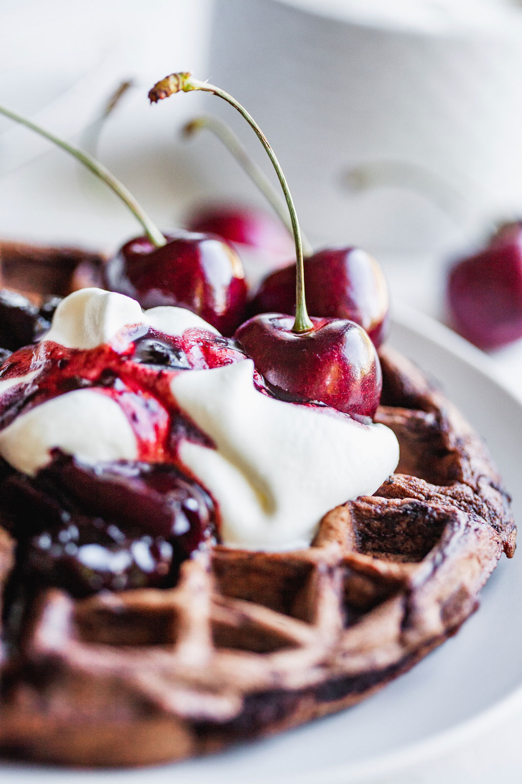 Dark Chocolate Waffles With Cherry Balsamic Compote