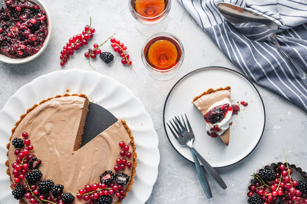 Chocolate Espresso Silk Pie With Blackberry Currant Compote