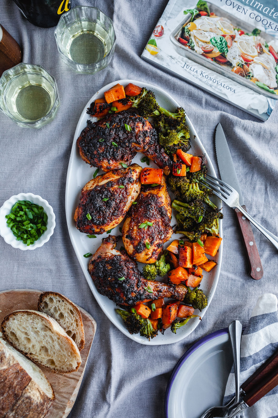 Spicy Blackened Chicken Legs With Sweet Potatoes and Broccoli