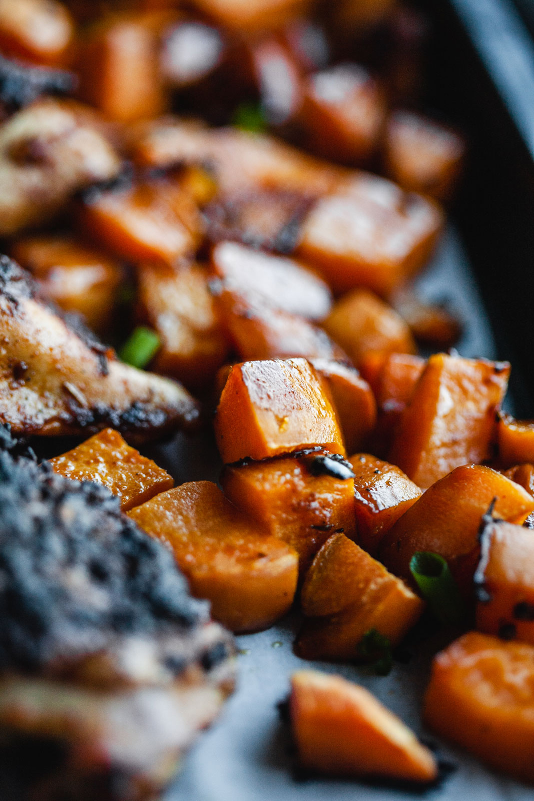 Spicy Blackened Chicken Legs With Sweet Potatoes and Broccoli