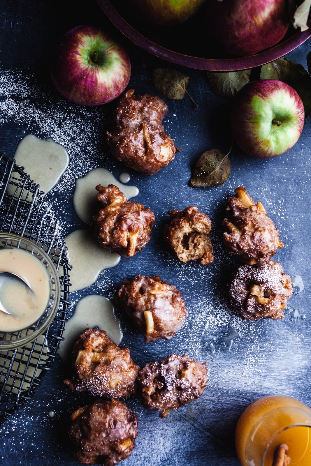 Chai Spiced Apple Cider Fritters With Maple Cider Glaze