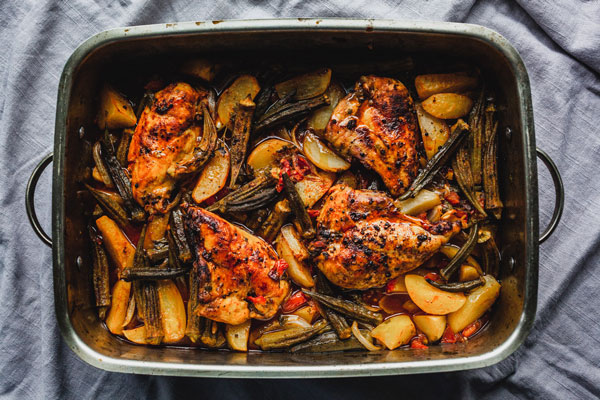 Roasted Balsamic Chicken And Potatoes With Okra