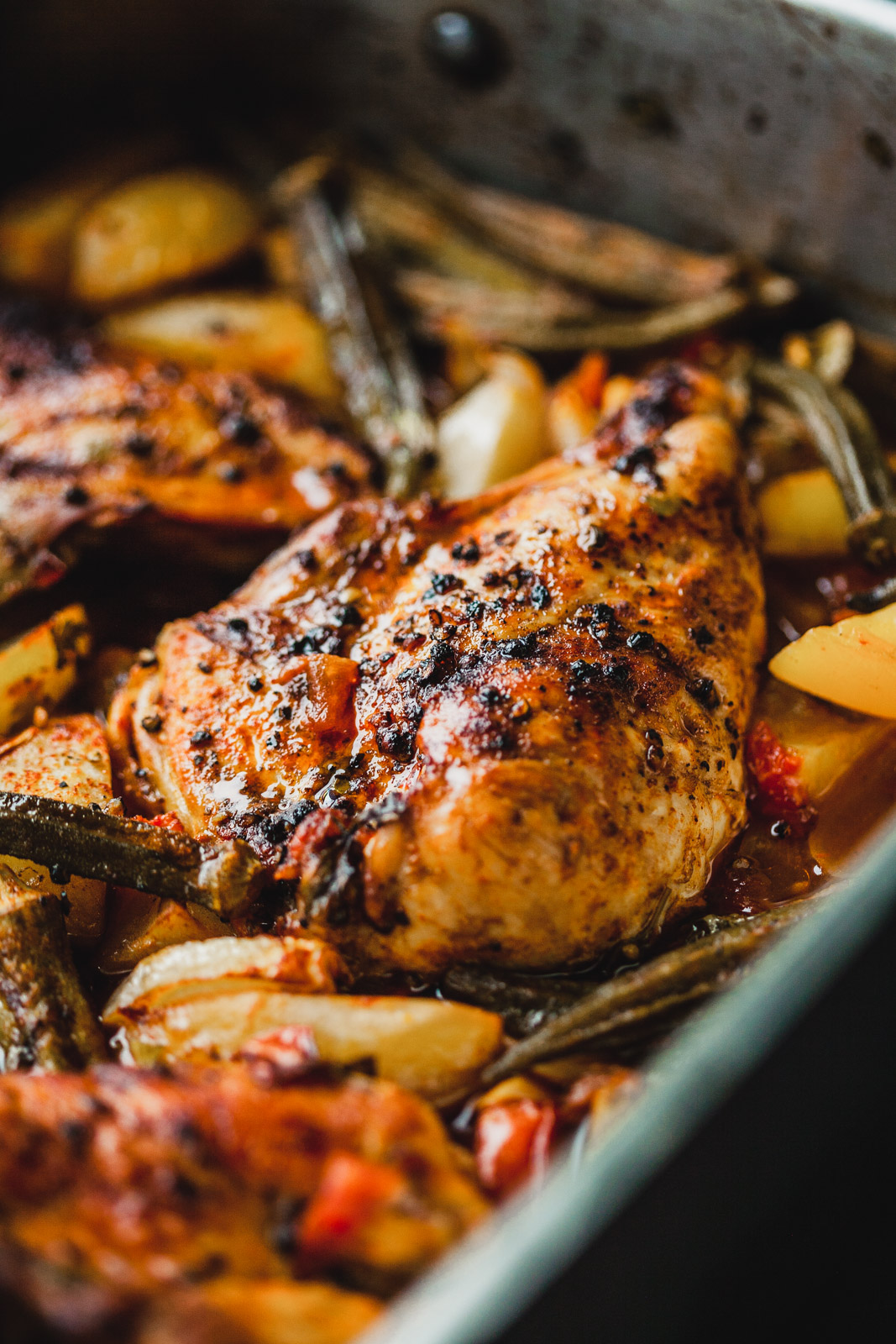 Roasted Balsamic Chicken And Potatoes With Okra