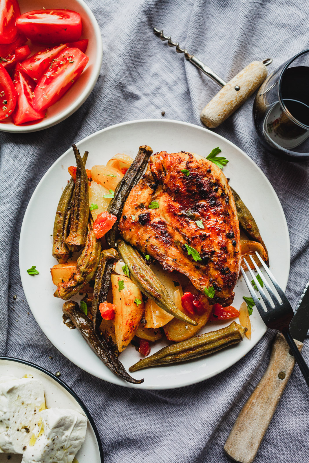 Roasted Balsamic Chicken And Potatoes With Okra